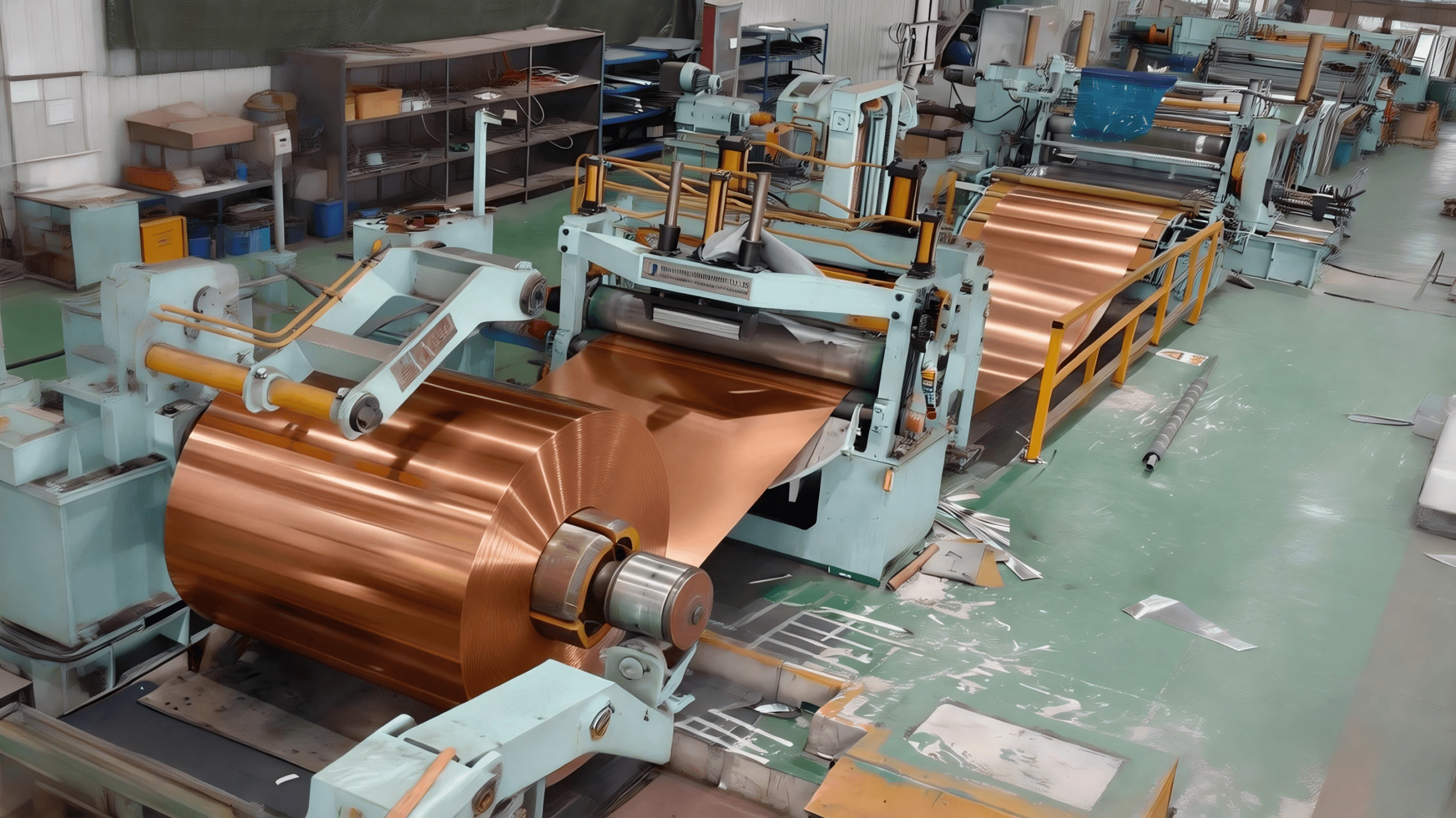 A modern Chinese factory manufacturing copper foil